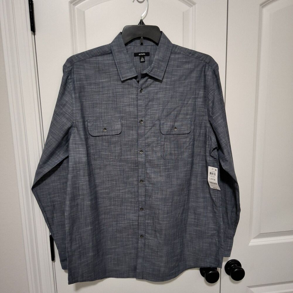 Alfani Men's Long-sleeve Regular Fit Button-down Blue Shirt Size Large New w/Tag